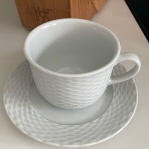 Williams Sonoma White Textured Mug and Saucer